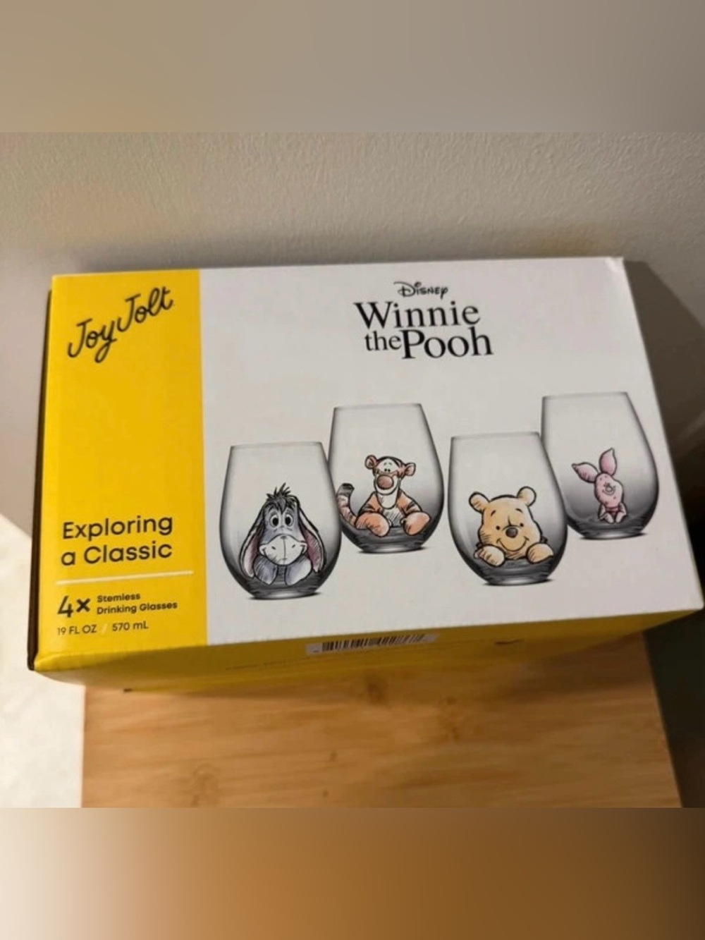 🆕 NIB JoyJolt Disney Winnie the Pooh Stemless Glasses Set of 4 19oz